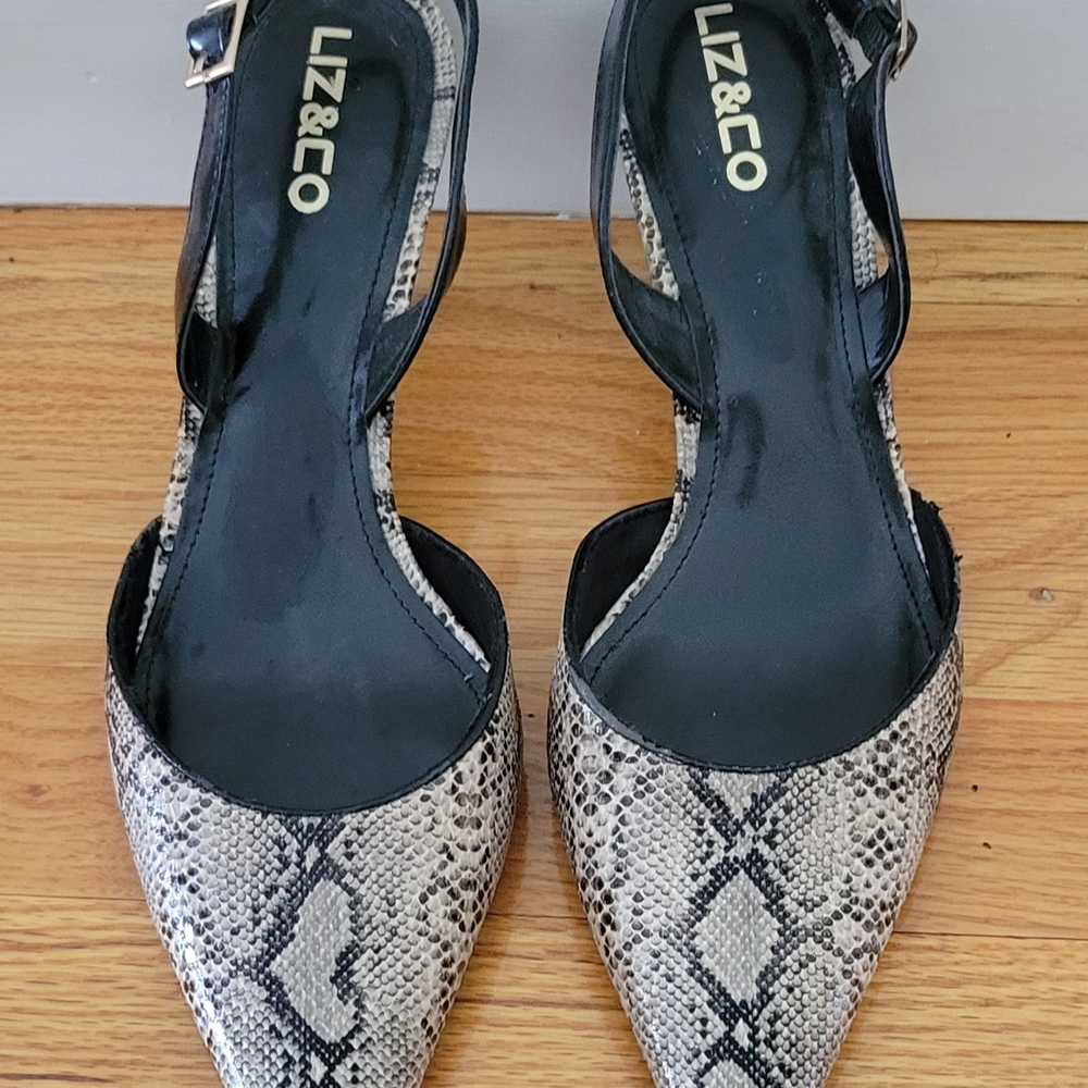 liz & co. Black and Cream Heels with Snakeskin Pattern-new